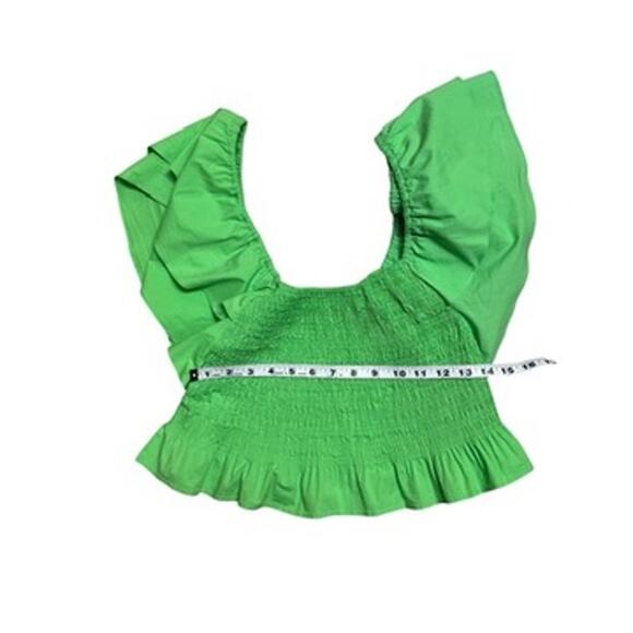 Ramy Brook Bright Green Smocked Flutter Sleeve Crop Top XS Boho Chic Festival - Picture 5 of 9